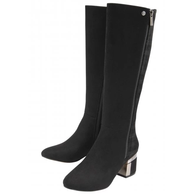 Black Check Rochelle Heeled Knee High Boots | Lotus 4 Black Check Rochelle Heeled Knee High Boots | Lotus - Image 2