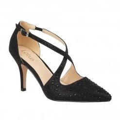 Black & Diamante Panache Court Shoes | Lotus
