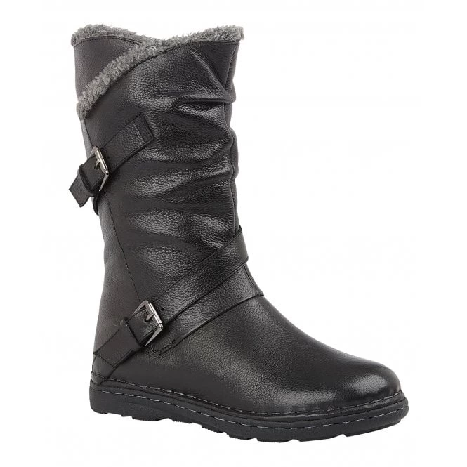 Black Leather Jolanda Mid-Calf Boots | Lotus 3 Black Leather Jolanda Mid-Calf Boots | Lotus