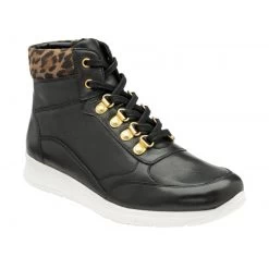 Black Leather & Leopard-Print Saskia High Top Trainers | Stressless By Lotus