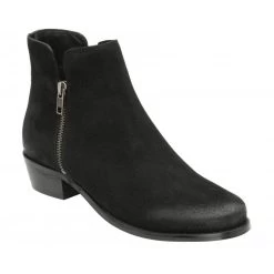 Black Suede Daisy Zip-Up Ankle Boots | Lotus