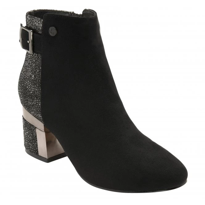 Black Textile Cassandra Heeled Ankle Boots | Lotus 3 Black Textile Cassandra Heeled Ankle Boots | Lotus