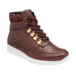 Bordo Leather & Leopard-Print Saskia High Top Trainers | Stressless By Lotus