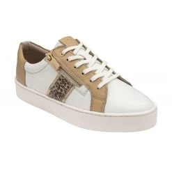 Natural & Leopard-Print Leather Sahara Zip-Up Trainers | Stressless By Lotus