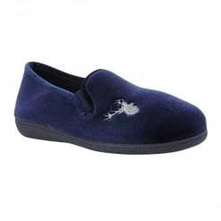 Navy Clarence Velour Slippers | Lotus