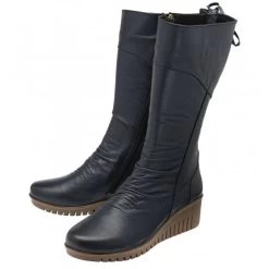 Navy Leather Dara Mid-Calf Wedge Boots | Lotus -Shoe Promotion navy leather dara mid calf wedge boots lotus p13467 32025 medium