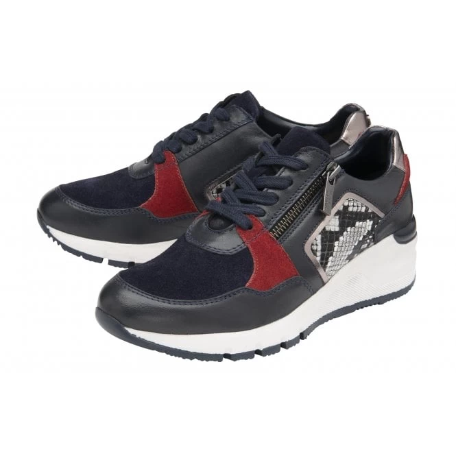 Navy & Snake-Print Leather Suzette Zip-Up Casual Trainers | Stressless By Lotus 4 Navy & Snake-Print Leather Suzette Zip-Up Casual Trainers | Stressless By Lotus - Image 2