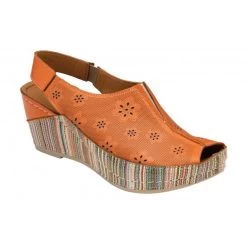 Orange Leather Deniz Wedge Shoes | Lotus