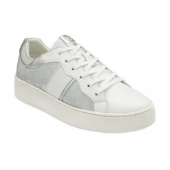 White & Silver Croc-Print Leather Simone Casual Trainers | Stressless By Lotus